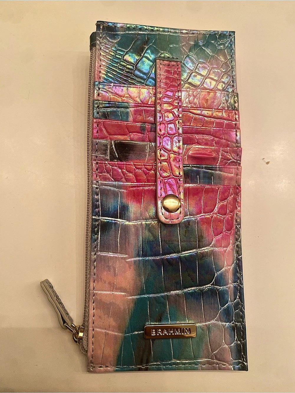 BRAHMIN Credit Card Wallet Crocodile-Embossed Multicolor